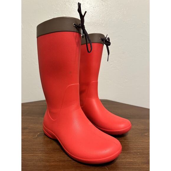 Crocs Freesail Rain Boot 203541-8C1 Flame Red Size W6 Relax Fit - Picture 1 of 10